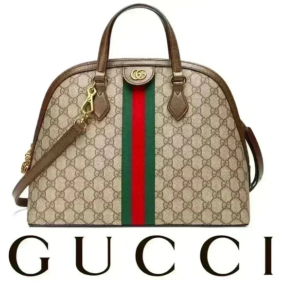 GUCCI GG Supreme Monogram Web Medium Ophidia Top Handle Dome Bag Brown - Picture 1 of 16